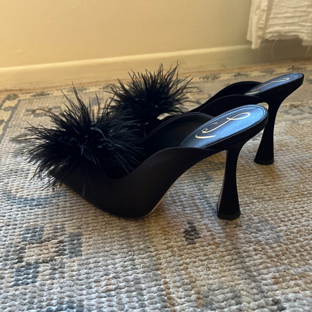 Sam Edelman Black Feather Mule Heels